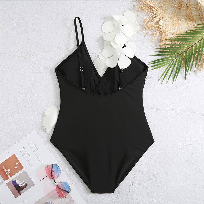 2PC Set Flower Shoulder One Piece Swimwear