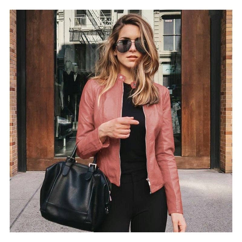Fashionable Solid Color PU Leather Suit Jacket