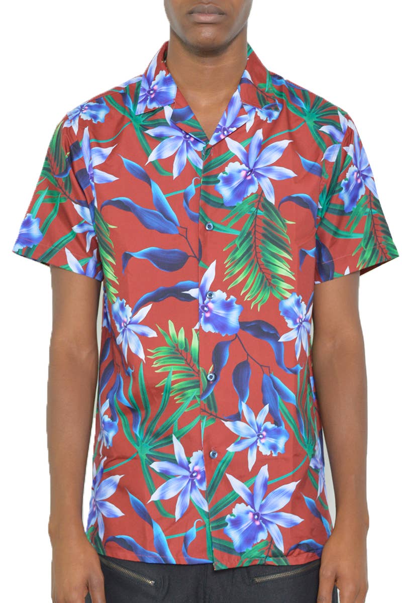 Print Button Down Short Sleeve Shirt