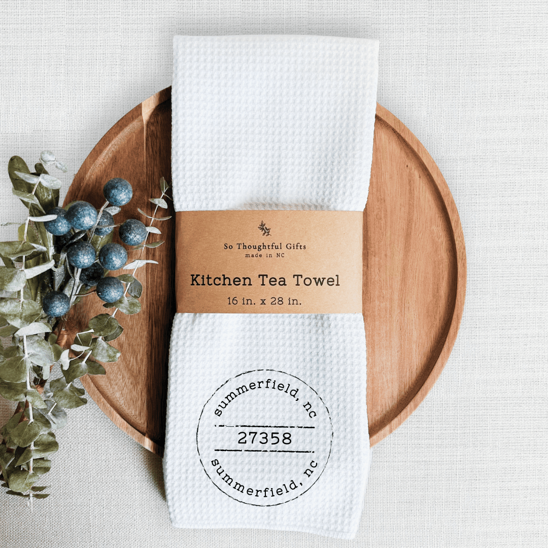 Custom Vintage Stamp Location Dish Towel | Kitchen Towel