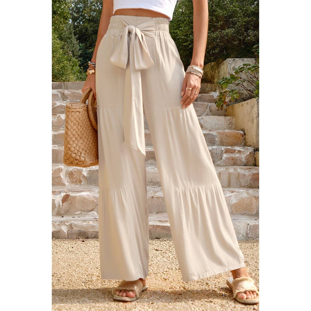 High Waist Knot Elastic Solid Pant