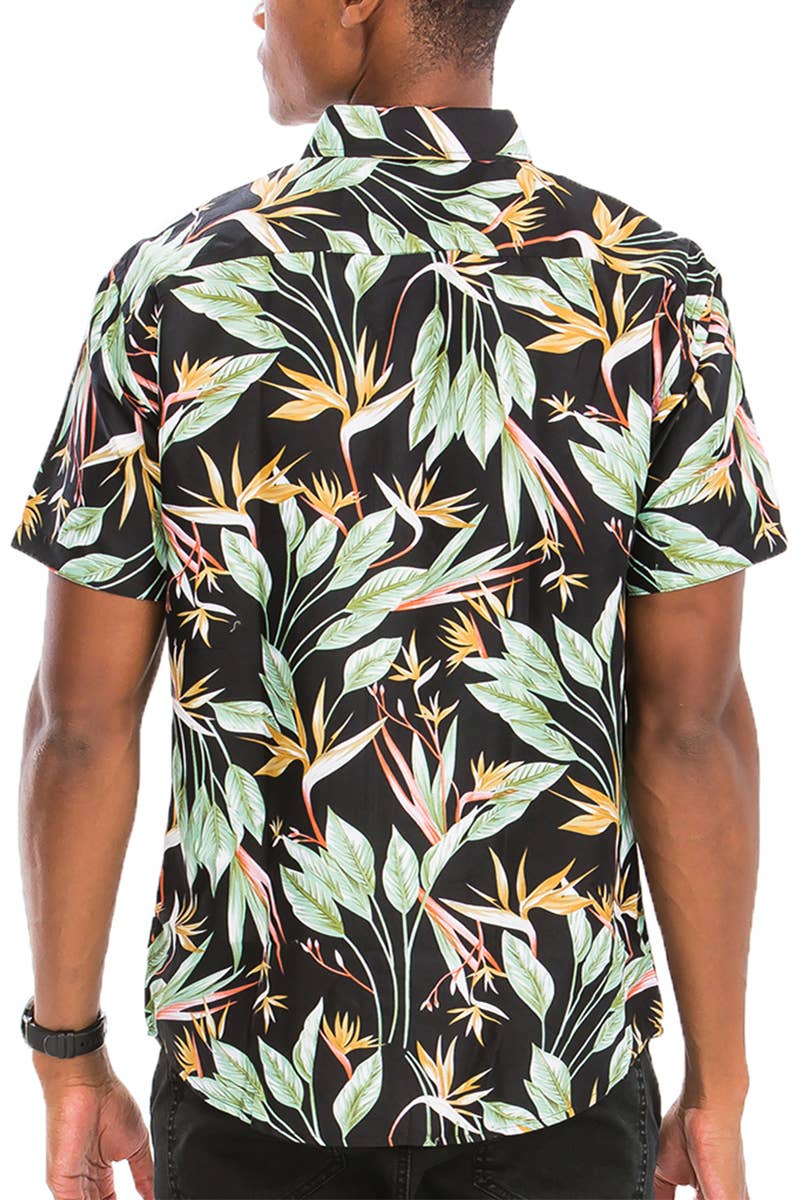WS7024 Polyester Hawaiian Print Button Down Short Sleeve