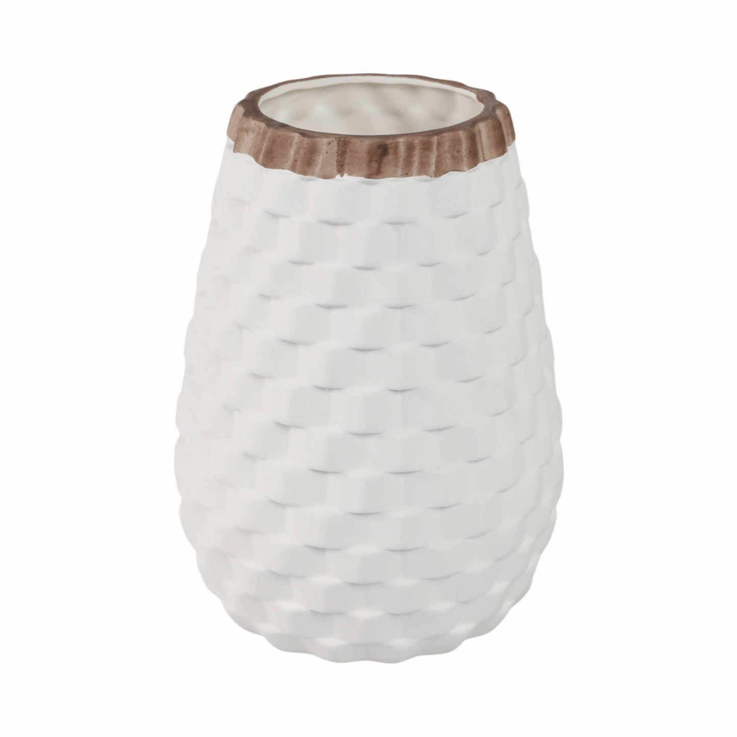 White 9 in. Ceramic Novelty Geometric Textured Vase