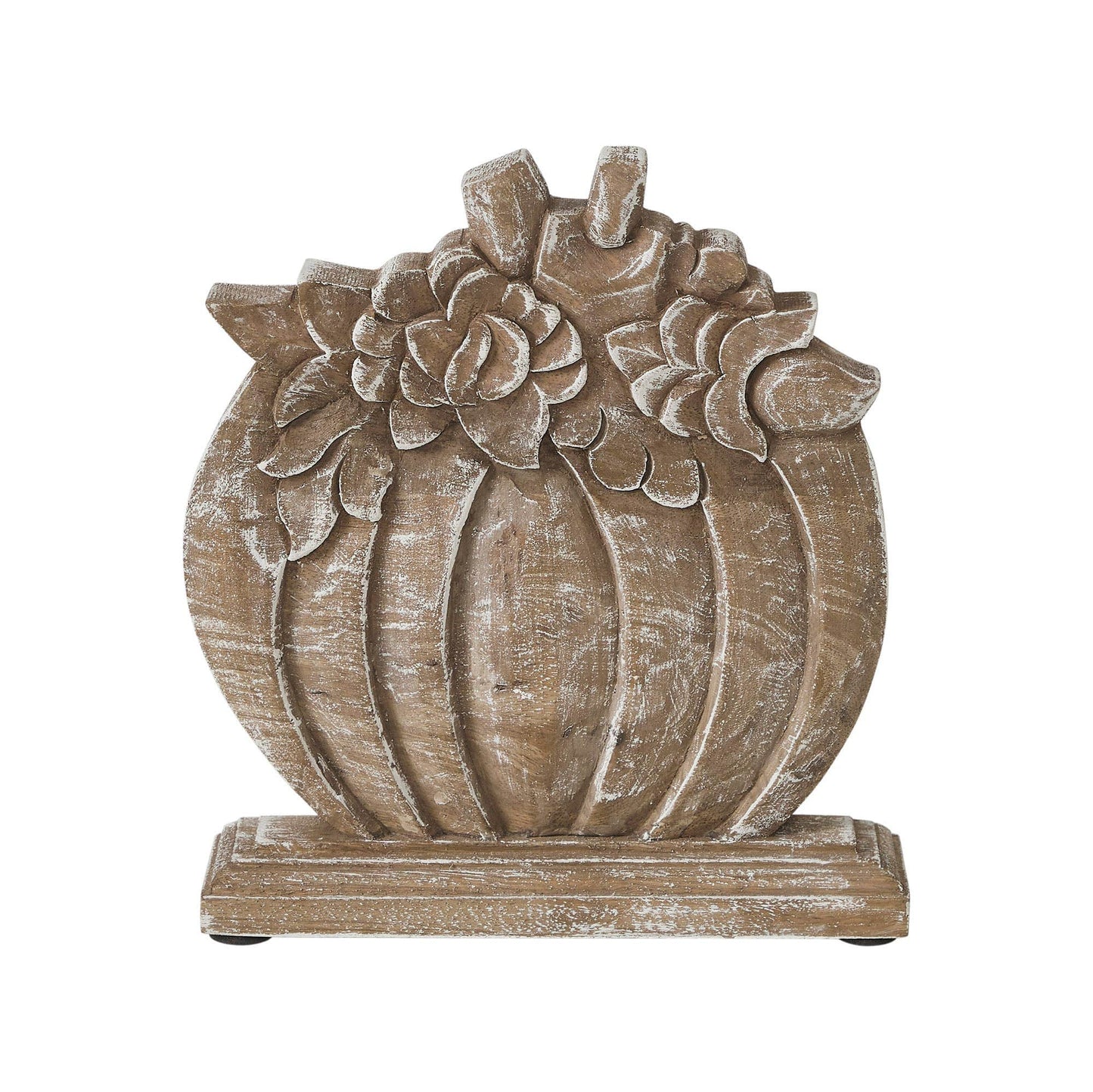 Wood Floral Pumpkin Autumn Fall Harvest Tabletop Decor 8.5x8x2 Inch