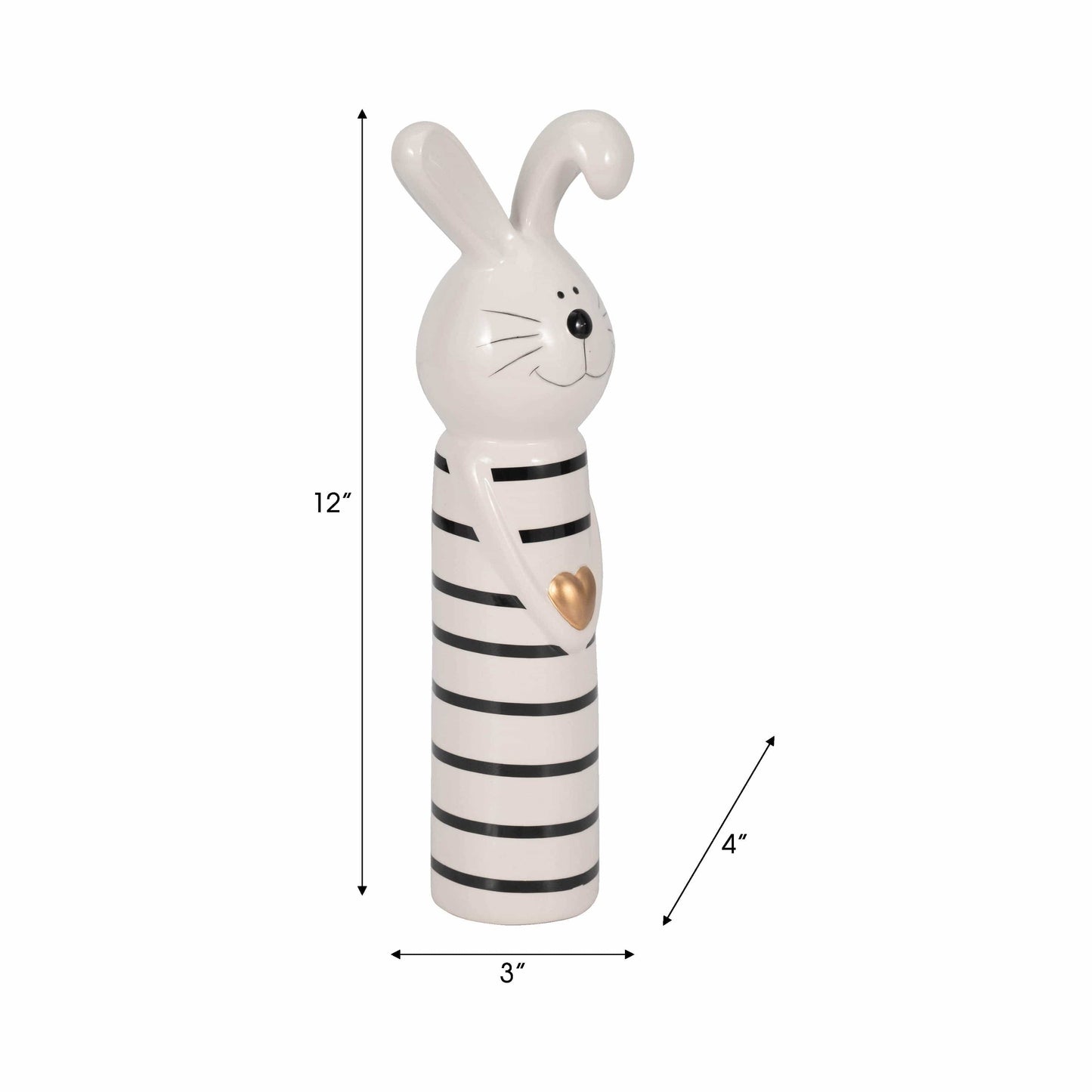 Ceramic Lines Bunny with Gold Heart Figurine - Black, 12 in.