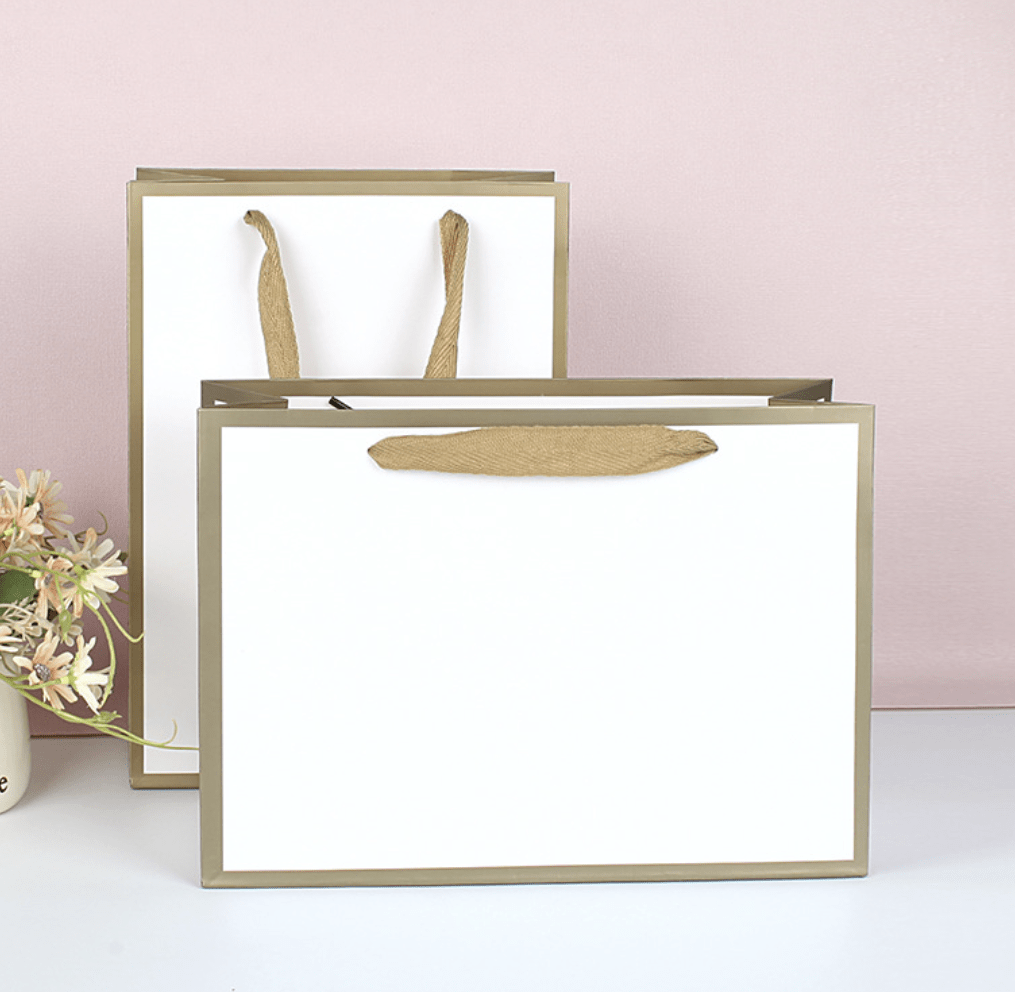 White with Gold border gift bag w/free tissue  , pack of 20