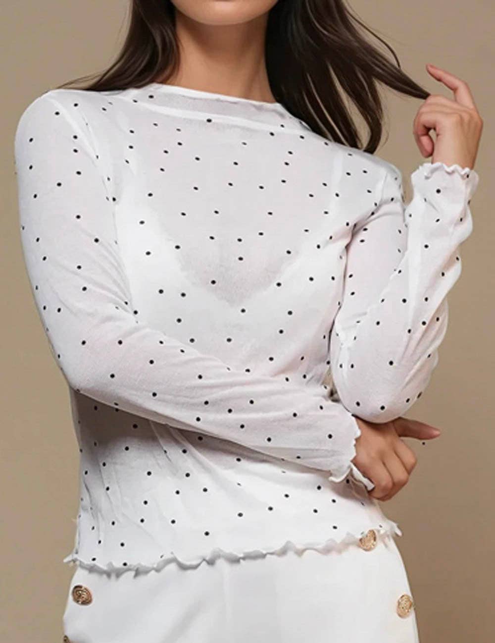 Ladies Dot Print See Sheer Layring Top SKT50744