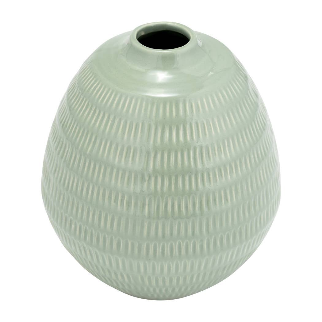Ceramic Oval Stripe Decorative Vase - Green, 7 in.