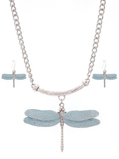 FR5106 3D Turquoise Dragonfly Necklace Set