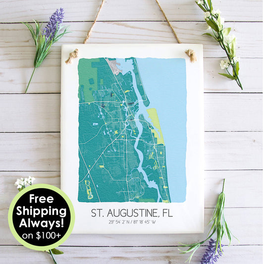 St. Augustine Florida Map Art Tile - Ceramic Tile Wall Sign