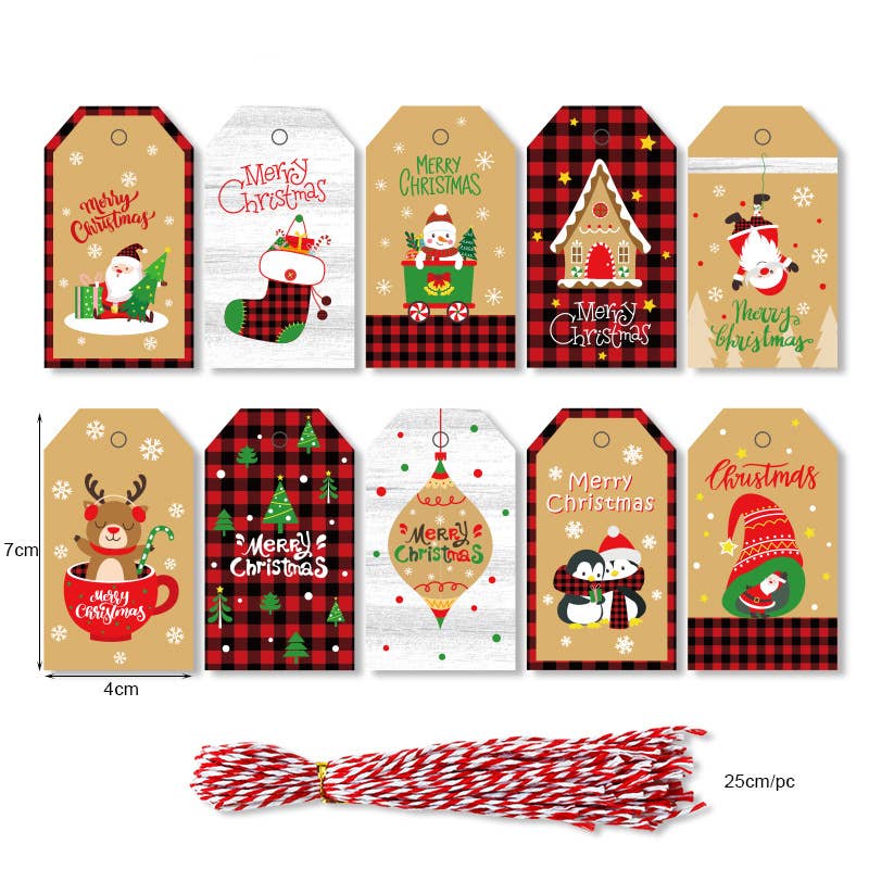 Christmas holidays bags gifts tags jute rope,  set of 10
