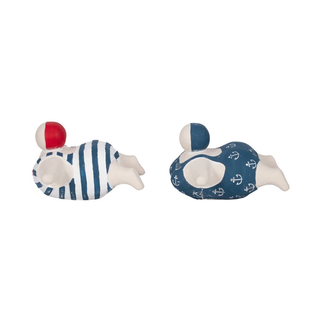Figurines- Blue Ceramic Bathing Beauties, 7 in.