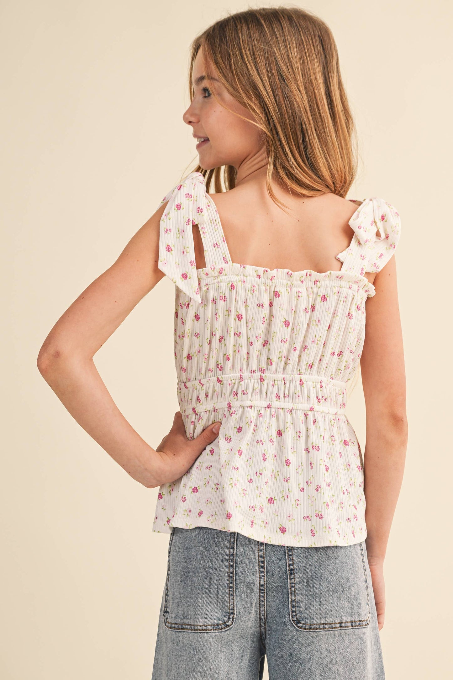 TWEEN KIDS GIRLS BOW SHOULDER PEPLUM TOP (7-14)