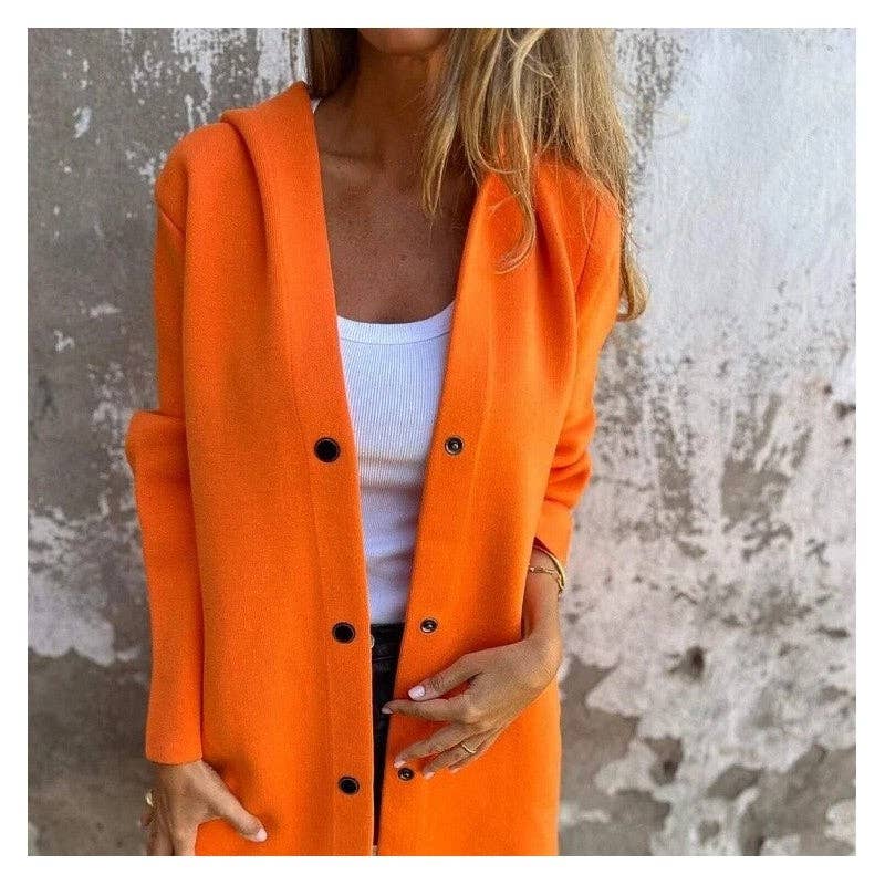Solid Color Casual Single-Breasted Hooded Knit Jacket