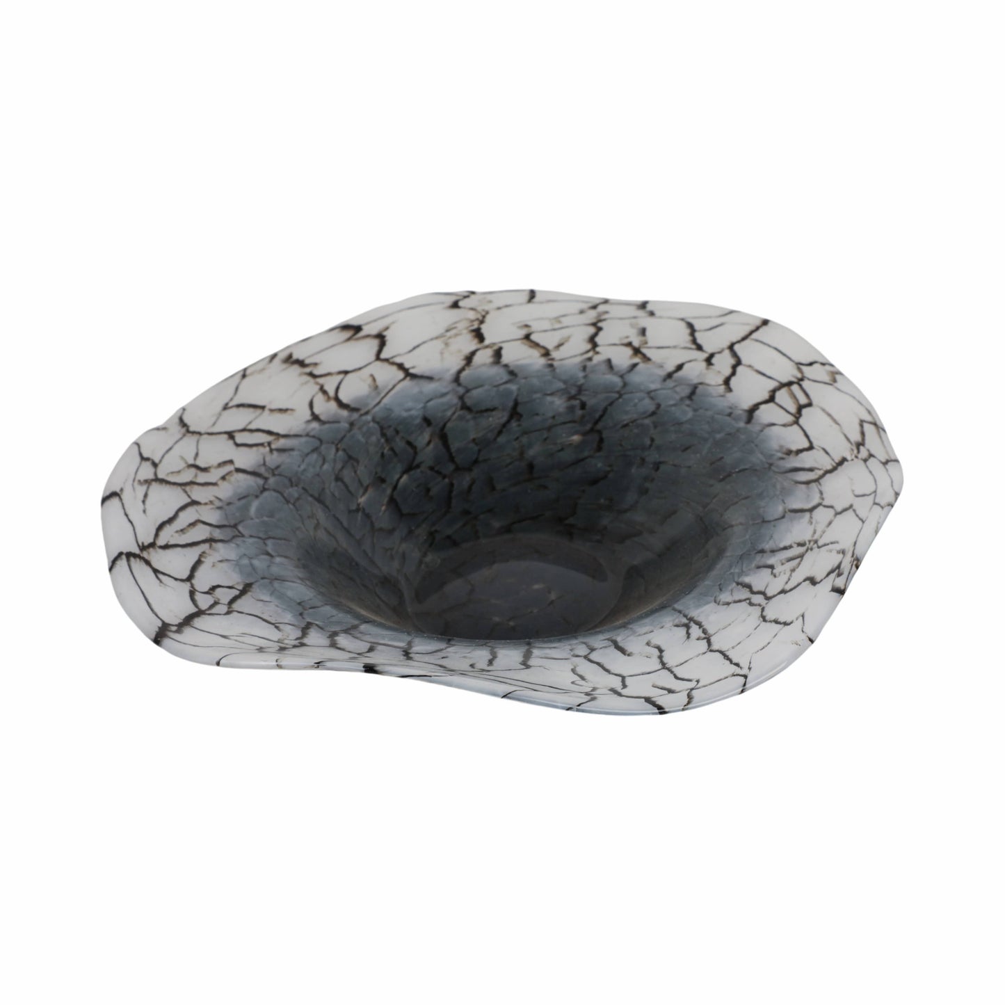 Decorative Bowl - Black Glass Cracked Veining, 12 in.