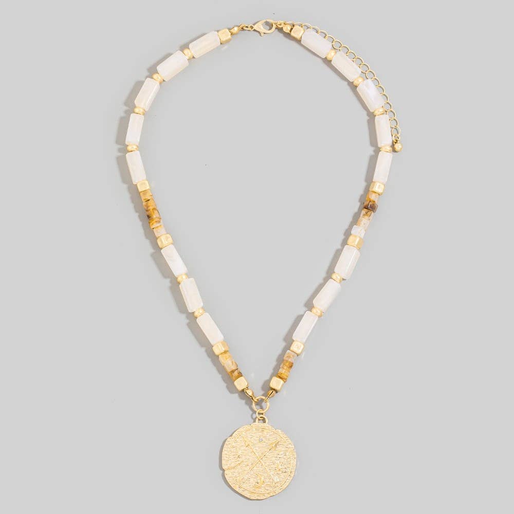 Arrow Coin Pendant Rectangle Acrylic Beaded Necklace HD