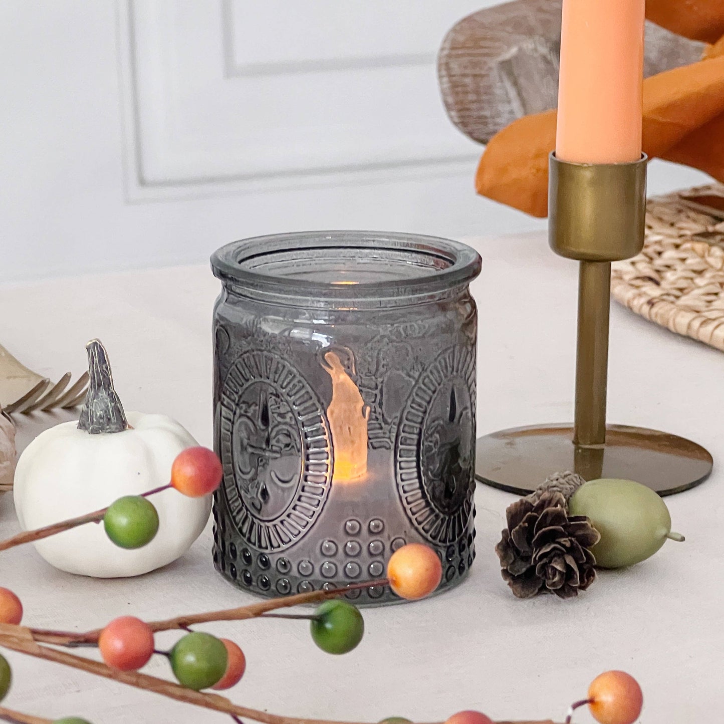 Vintage Smoke Gray Glass Tea Light Holder