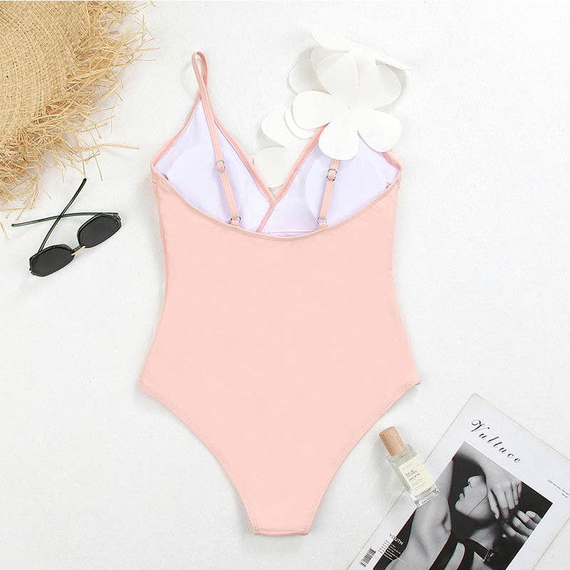 2PC Set Flower Shoulder One Piece Swimwear