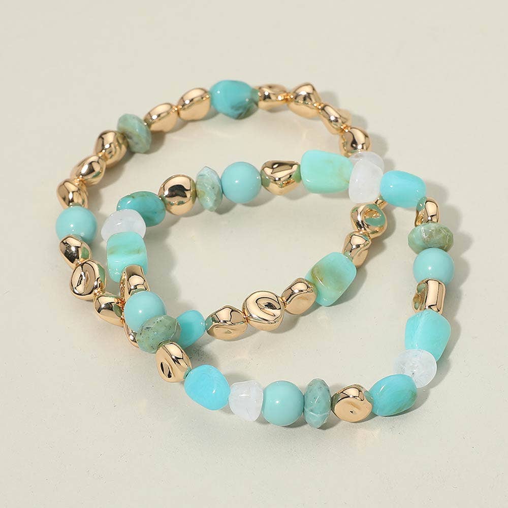 2PCS - Multicolor Pebble Beaded Stretch Multi Layered Bracelets