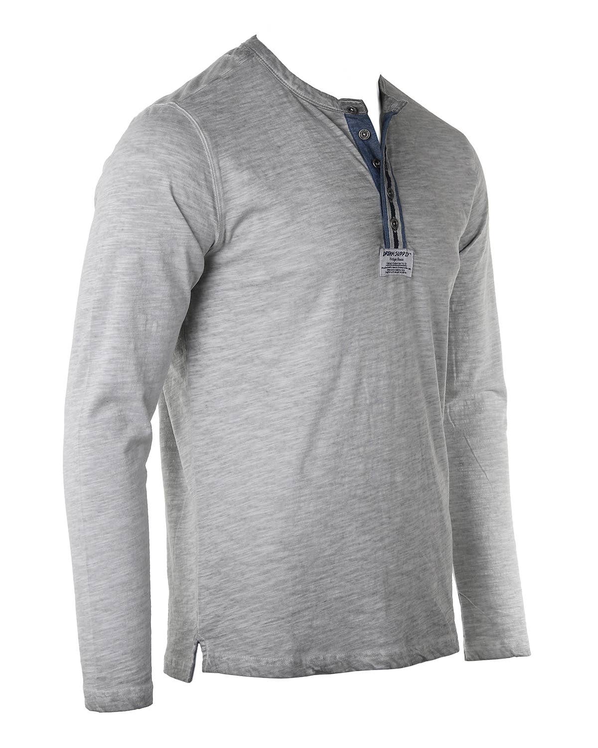 DHLS502 -Long Sleeve Crew Neck Vintage Button Henley T-Shirt