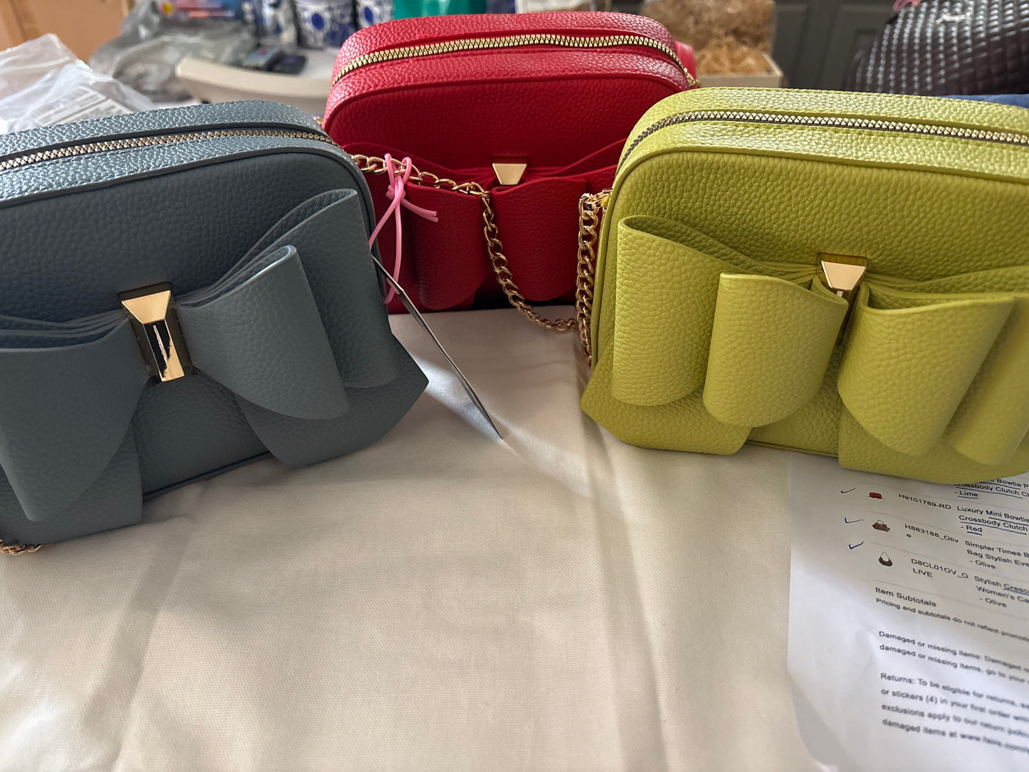 Mini Bow tie Crossbody Clutch - Red/Lime/Denim Blue