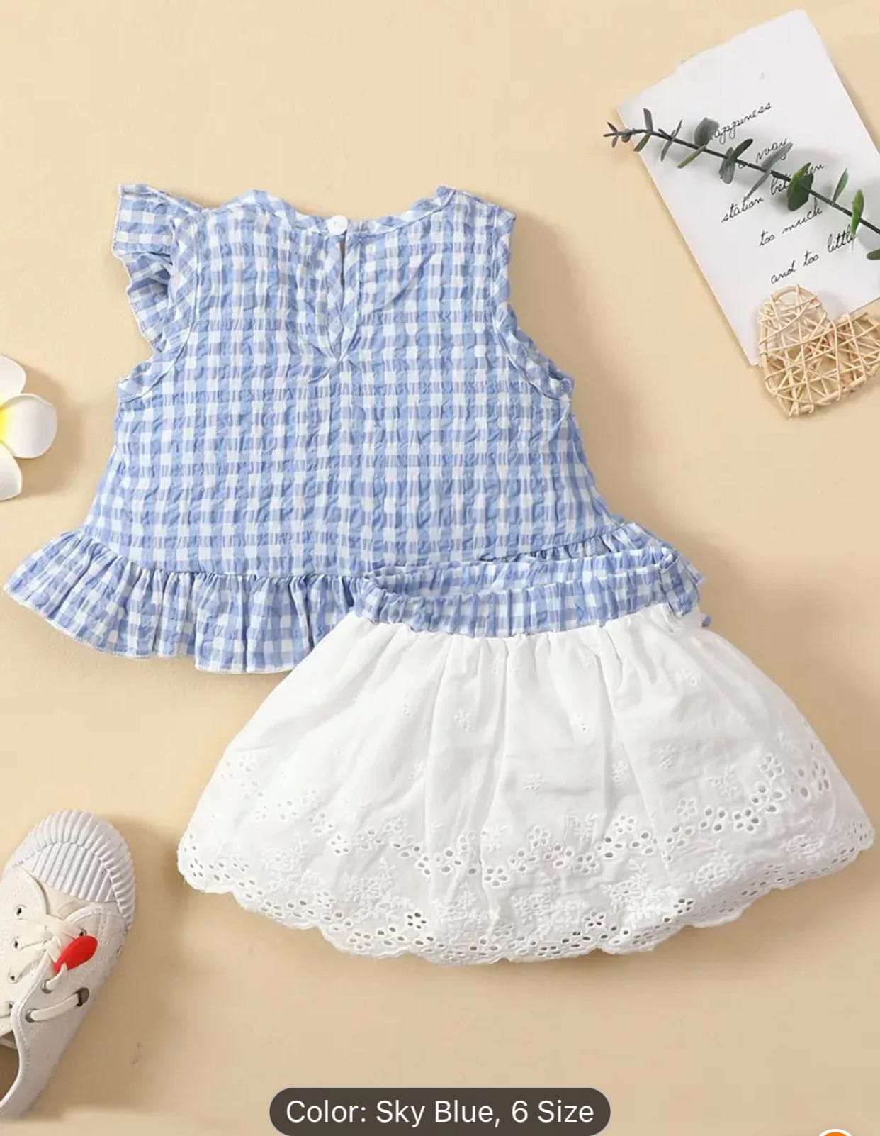 Ruffled Plaid Print Top and Lace Hem Skirt