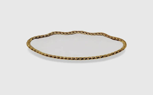 White Oval Bowl - New Bone China w/ Gold Roped Scalloped Edge
