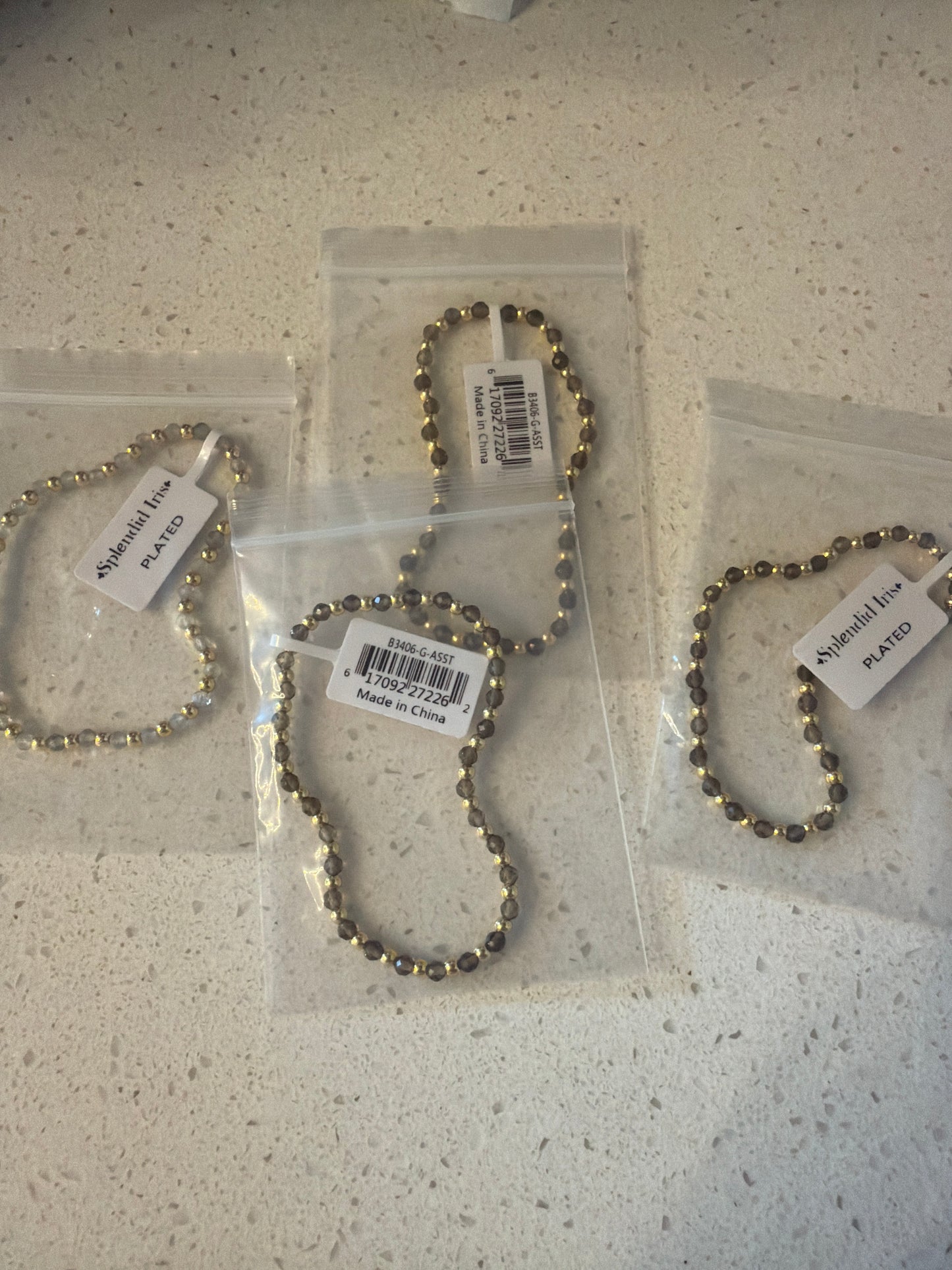 Assorted Size Stone And Beaded Stretch Bracelet
