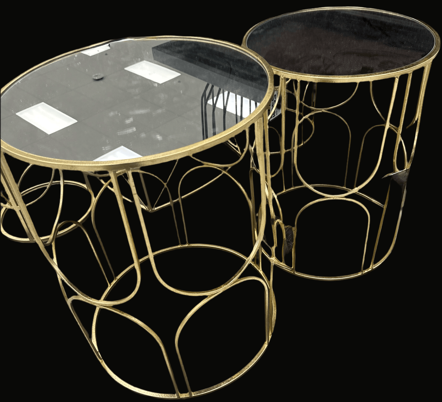 Brushed gold metal and mirrored top table large