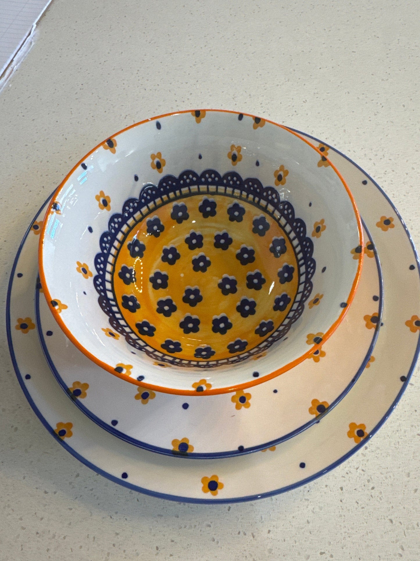 Orange & Blue Plate Set w/ Bowl