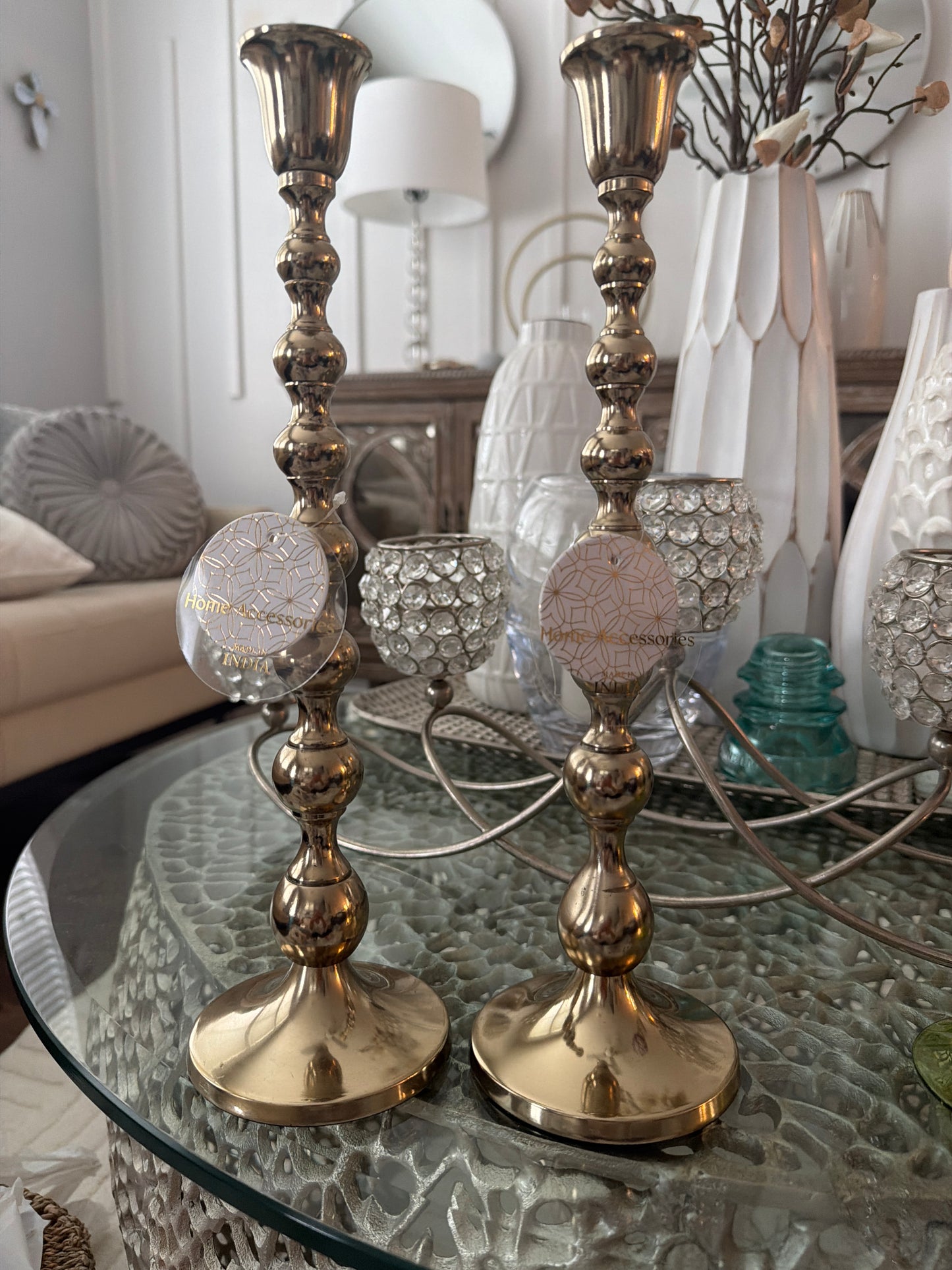 Gold tall brass candle stick holders