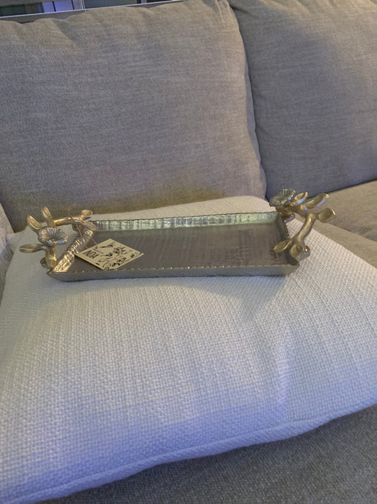 Silver w/ Gold Leaf Handles Tray