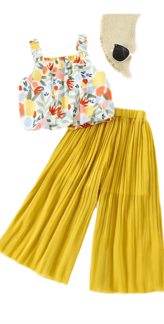 Floral shirt w/yellow pants set