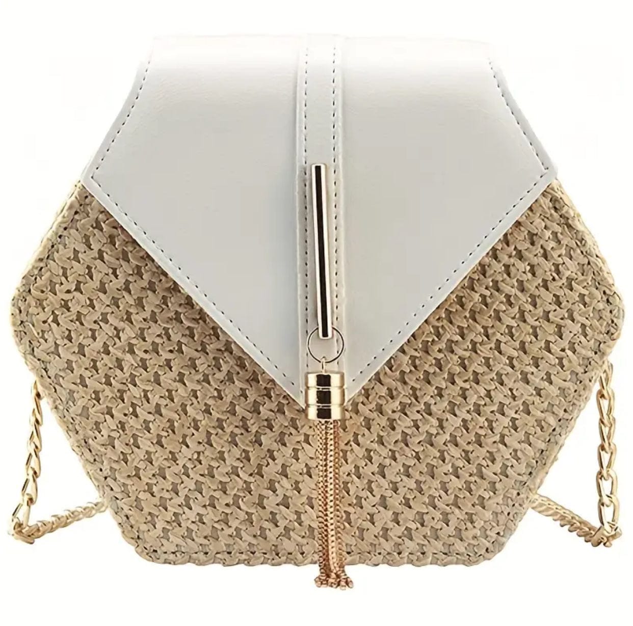 Hexagon Shaped Woven Straw Design Purse
