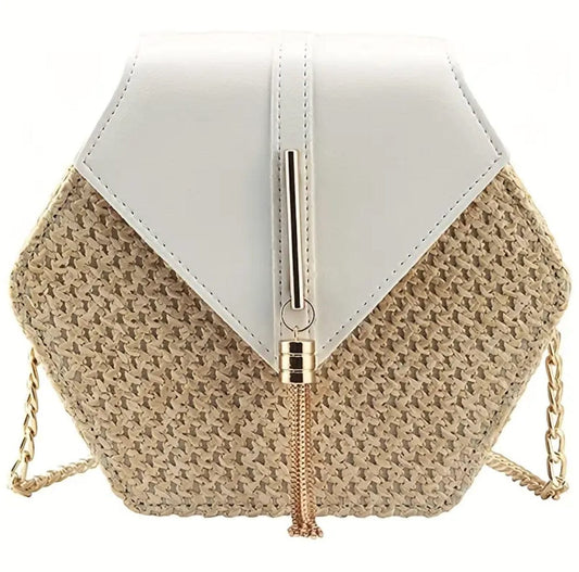 Hexagon Shaped Woven Straw Design Purse