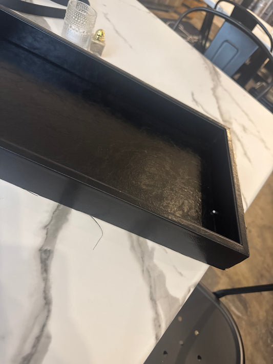 Black faux leather tray w/gold