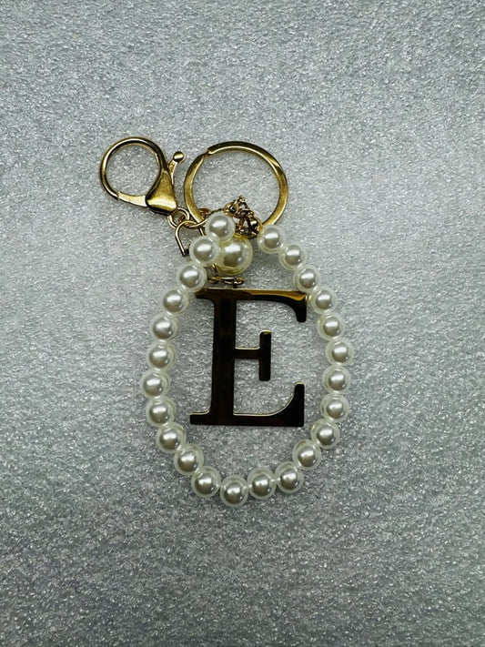 Initial and Pearls Keychain/Purse Clip