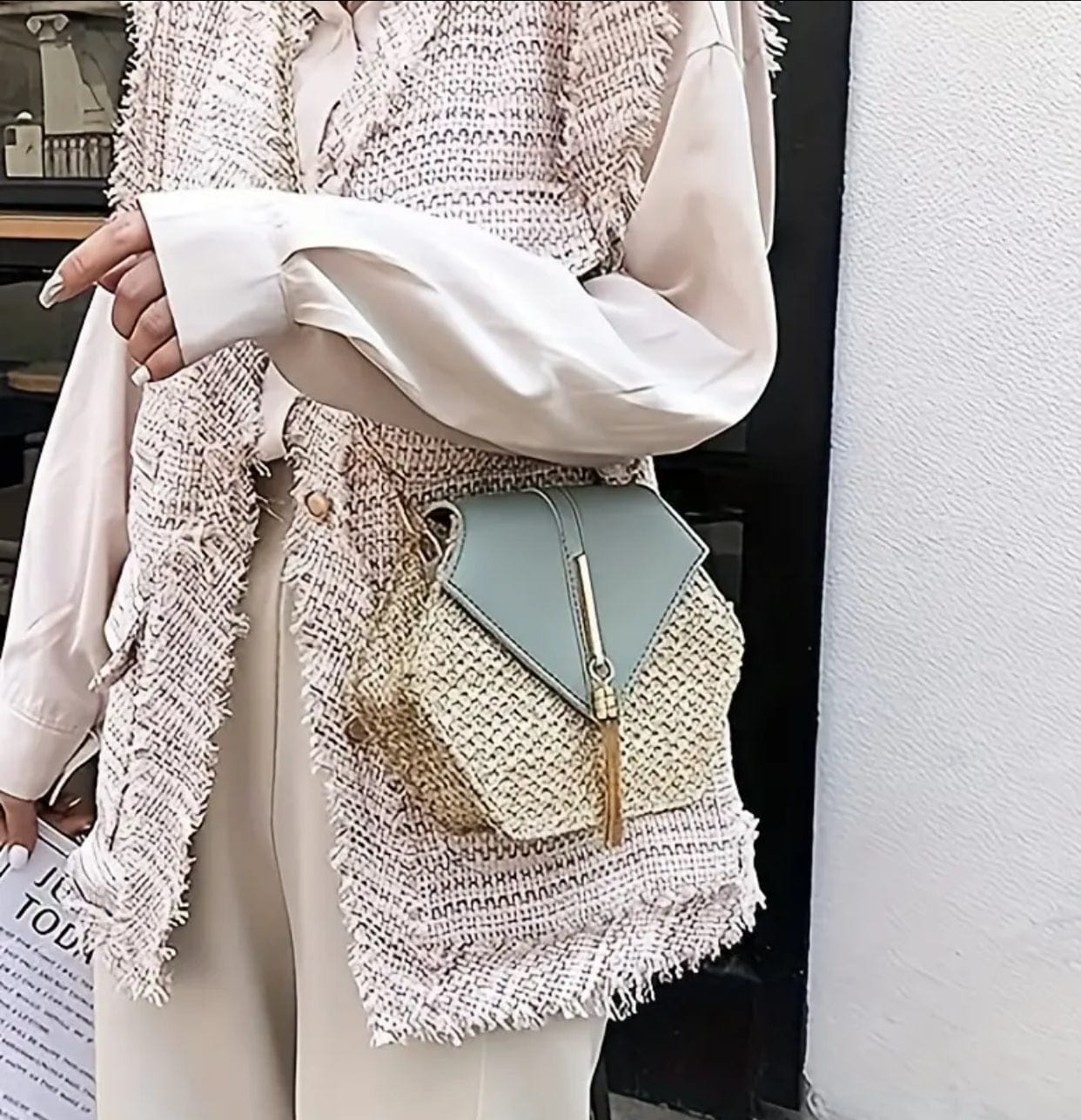 Hexagon Shaped Woven Straw Design Purse