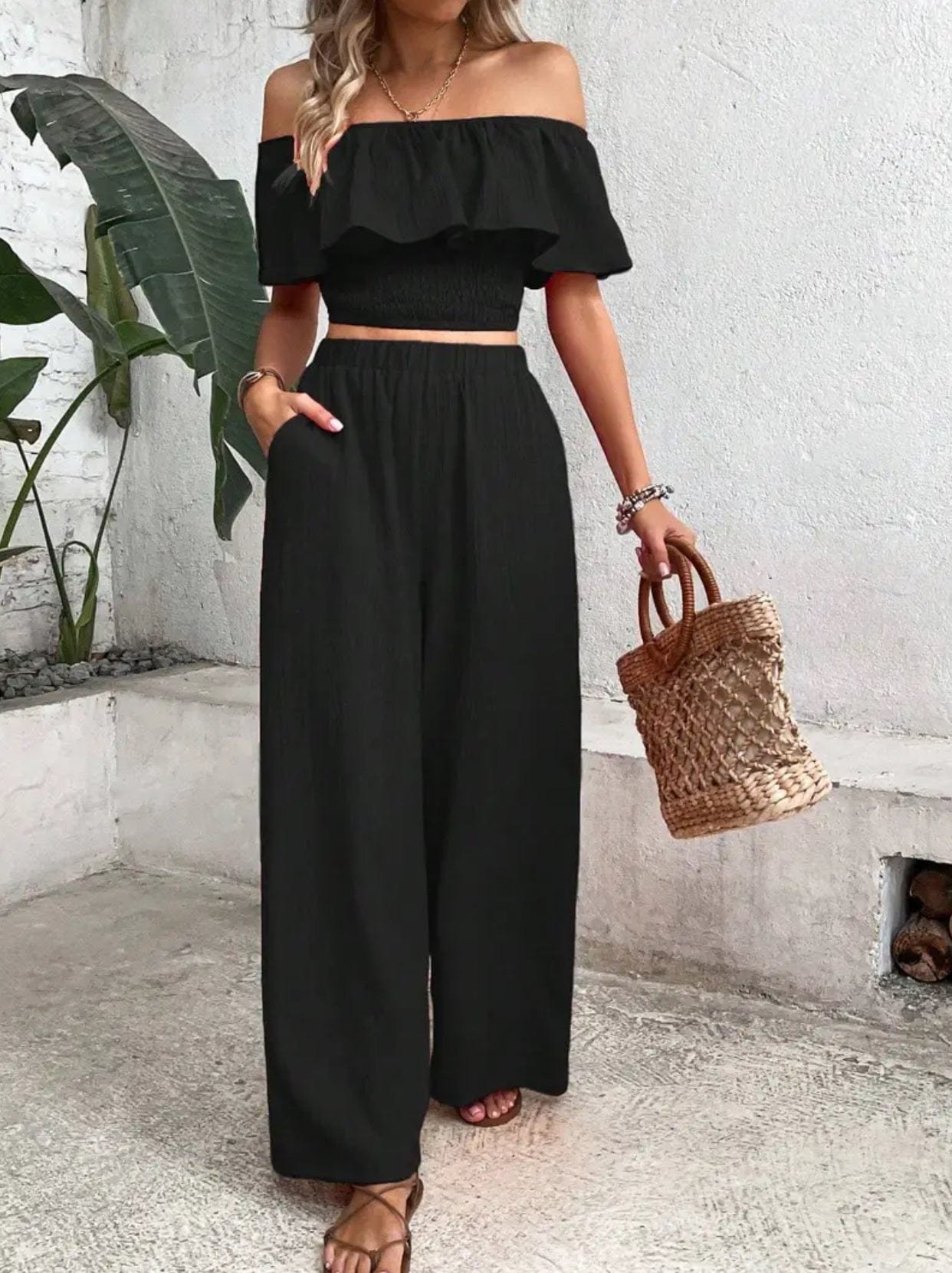 Casual Crop Top and Pants Set