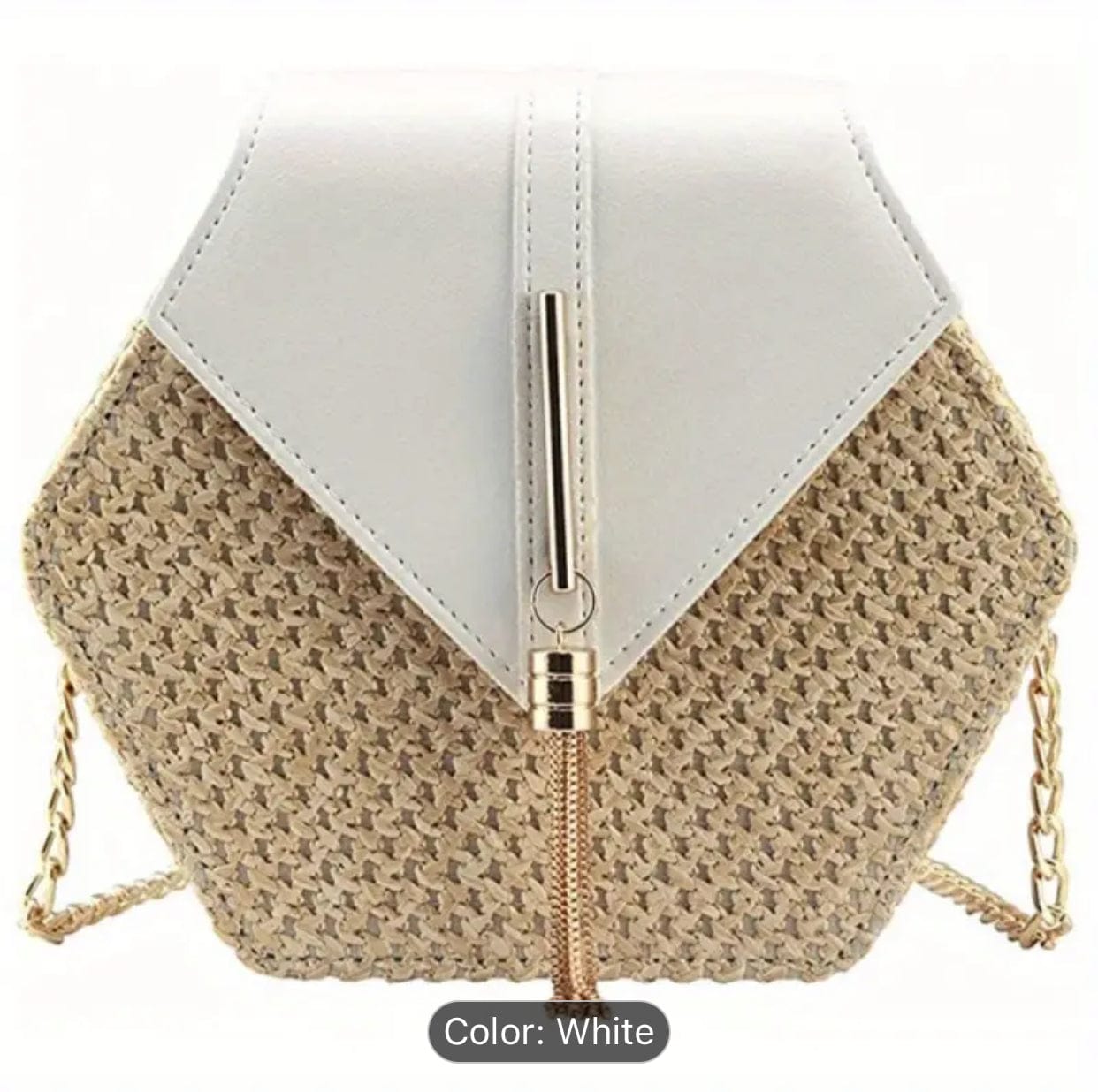 Hexagon Shaped Woven Straw Design Purse