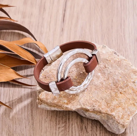 Boho Layered Circles w/ Leather Bracelet