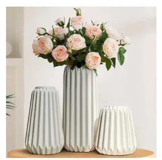 3pc White Ceramic Vases Set