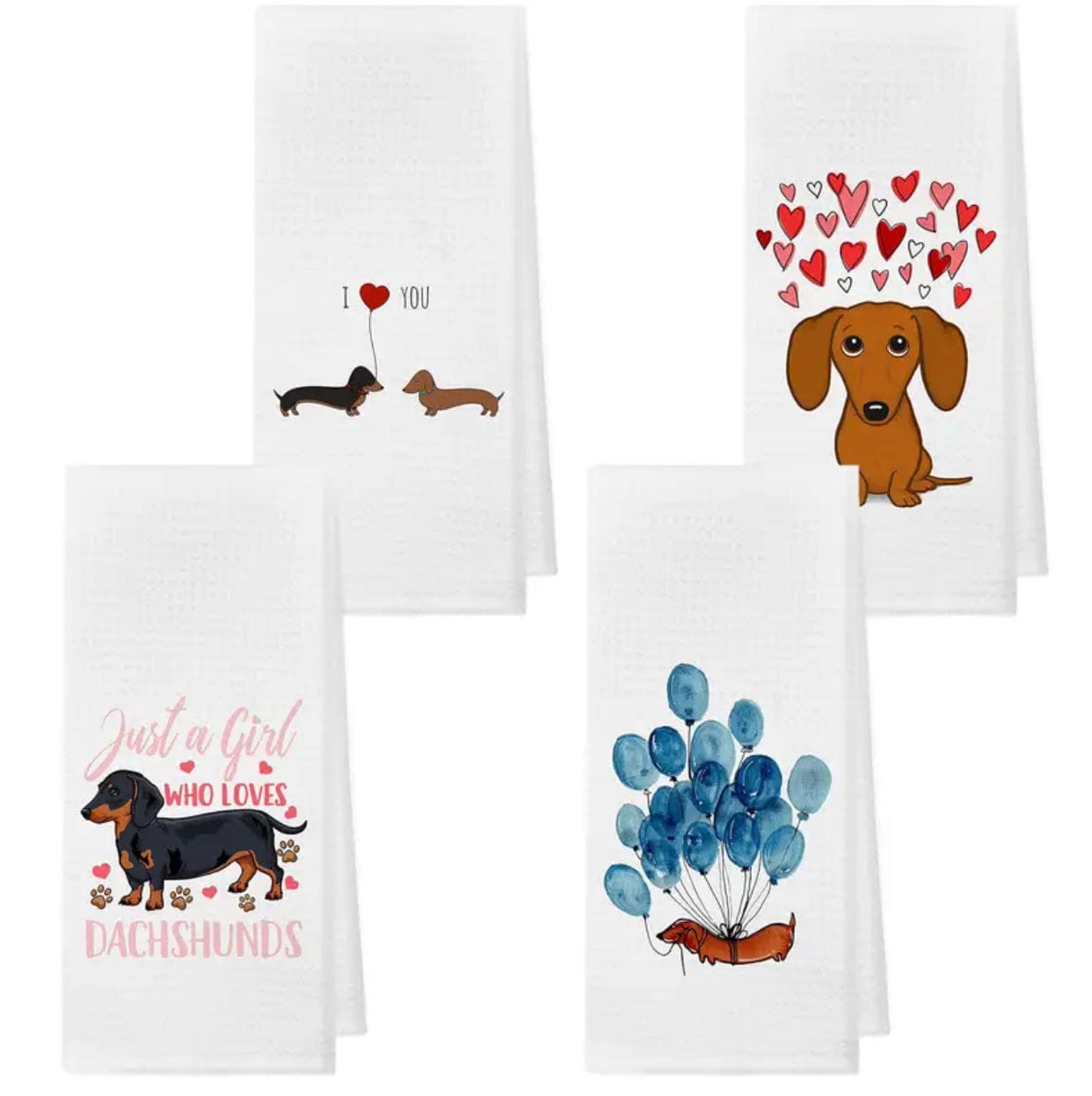 4pc Dachshund Kitchen Dish Towels