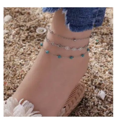 3pc Anklet Set w/ Turquoise