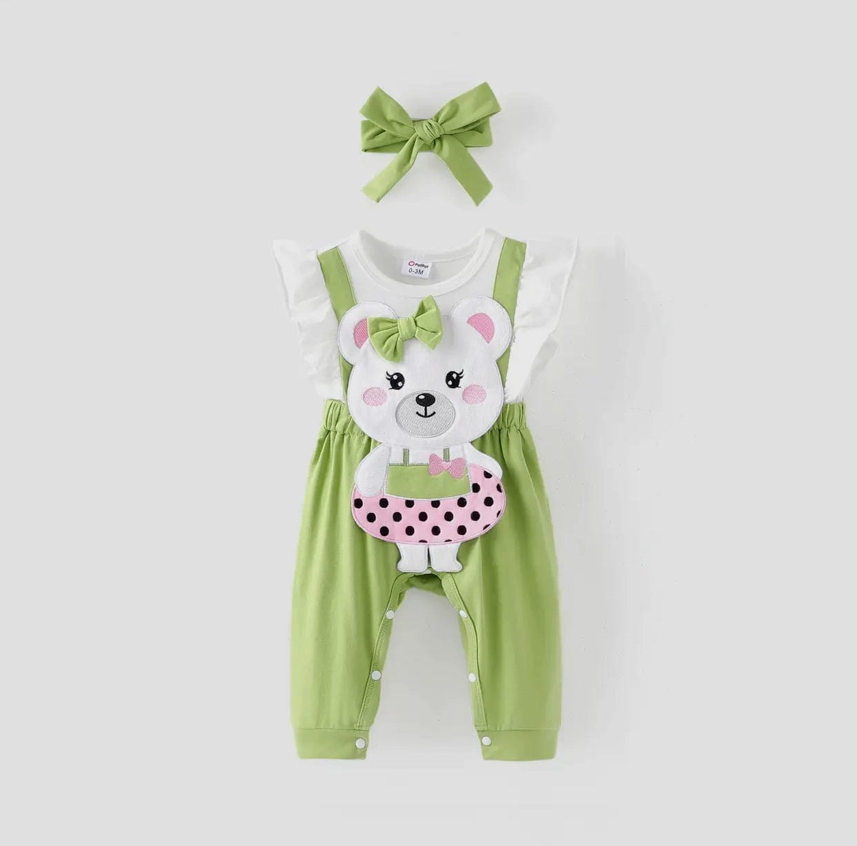 2pc 3D Bear Embroidery Jumpsuit Set