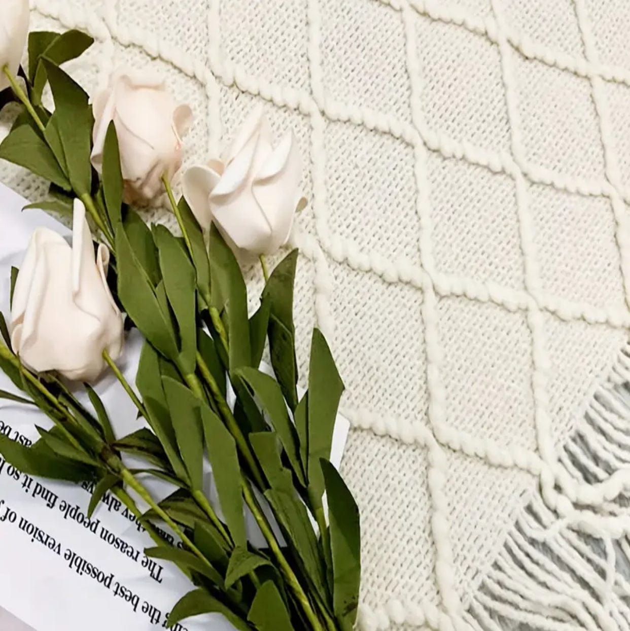 White Nordic Knitted Blanket