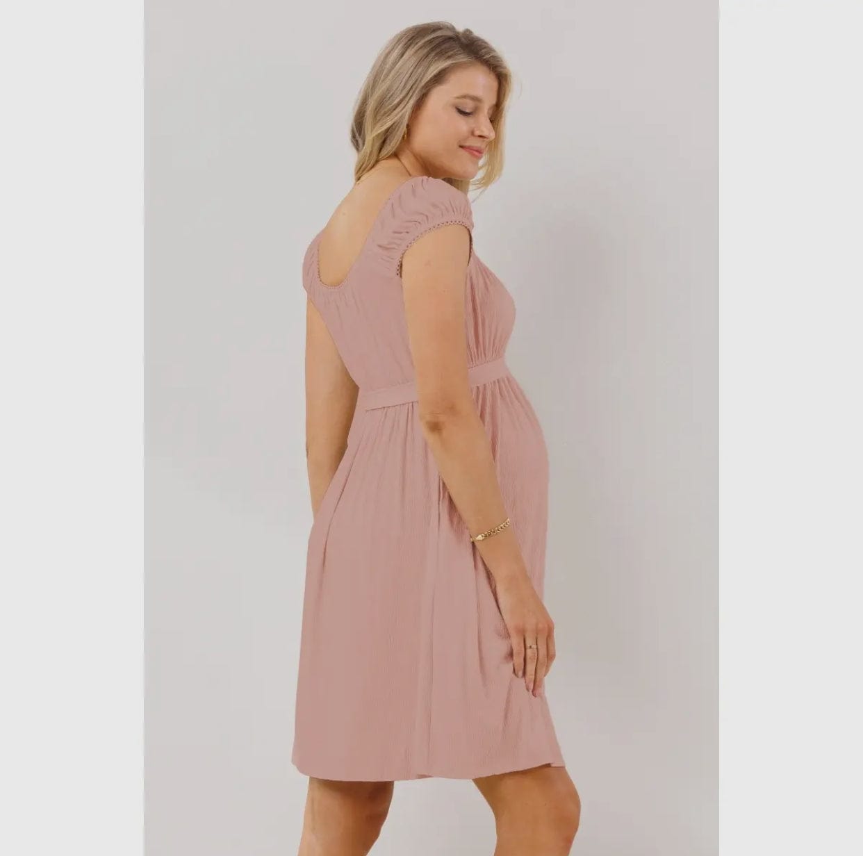 Cap Sleeve Babydoll Maternity Dress with Pockets