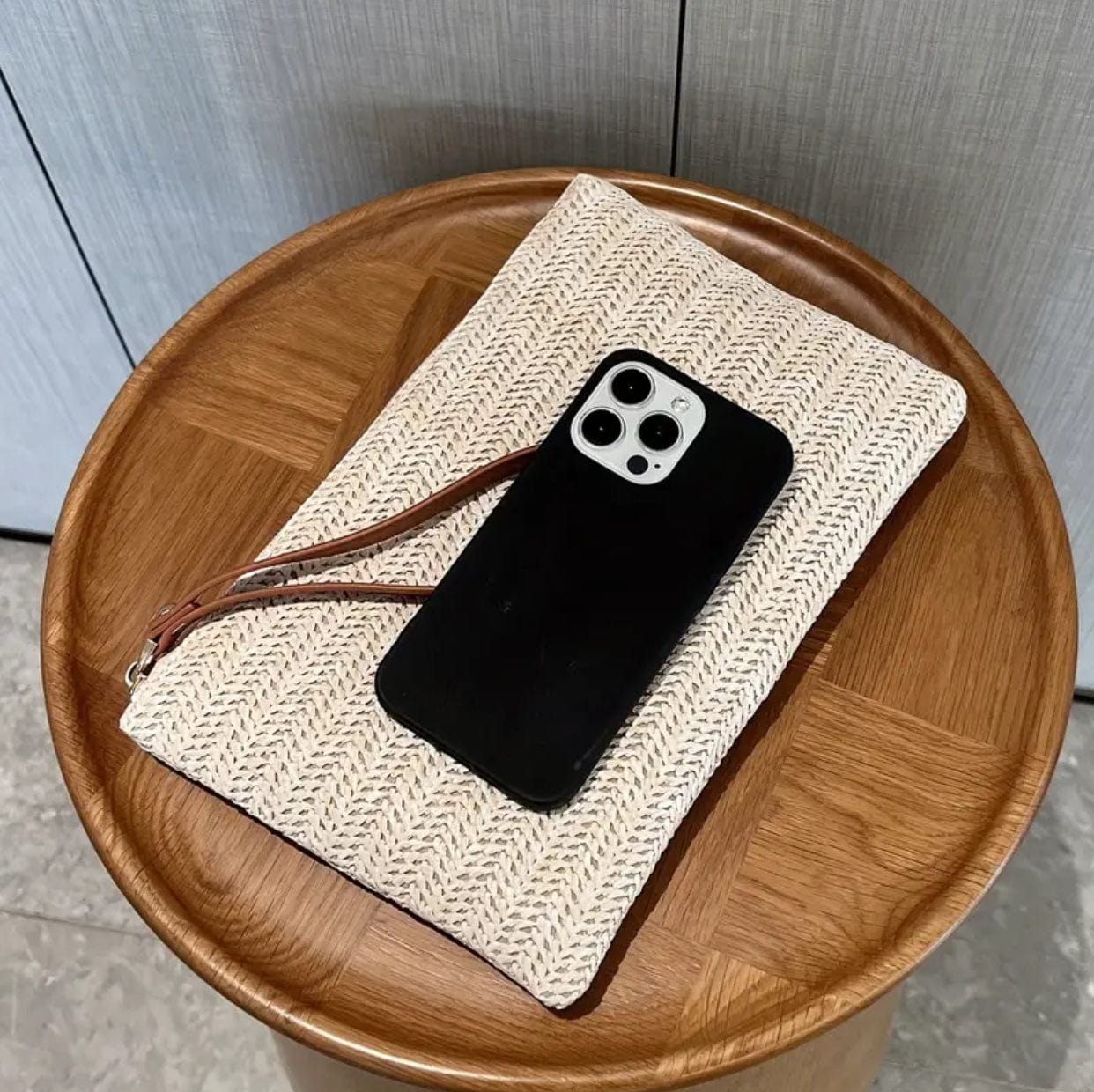 Straw Woven Clutch w/ Wrist Strap