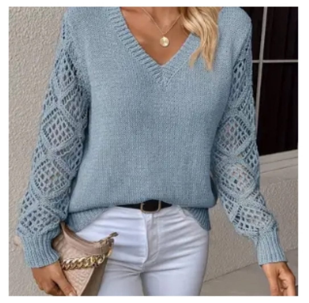 Blue Crochet Sleeve Pullover