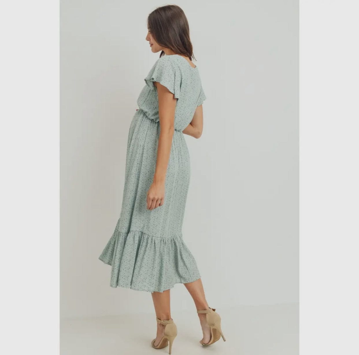 Flutter Sleeve V-Neck Maternity Ruffle Midi Dress